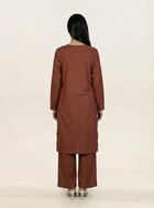 Linen Embroidered 2 Piece Suit Solid Rust