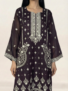 Embroidered Khaadi-Net Kurta Dupatta Purple