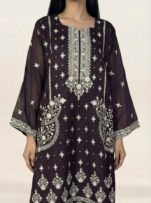 Embroidered Khaadi-Net Kurta Dupatta Purple