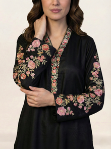 Embroidered Black Silk Suit (2-Piece)