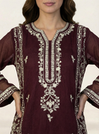 Embroidered Khaadi-Net Kurta and Dupatta Maroon