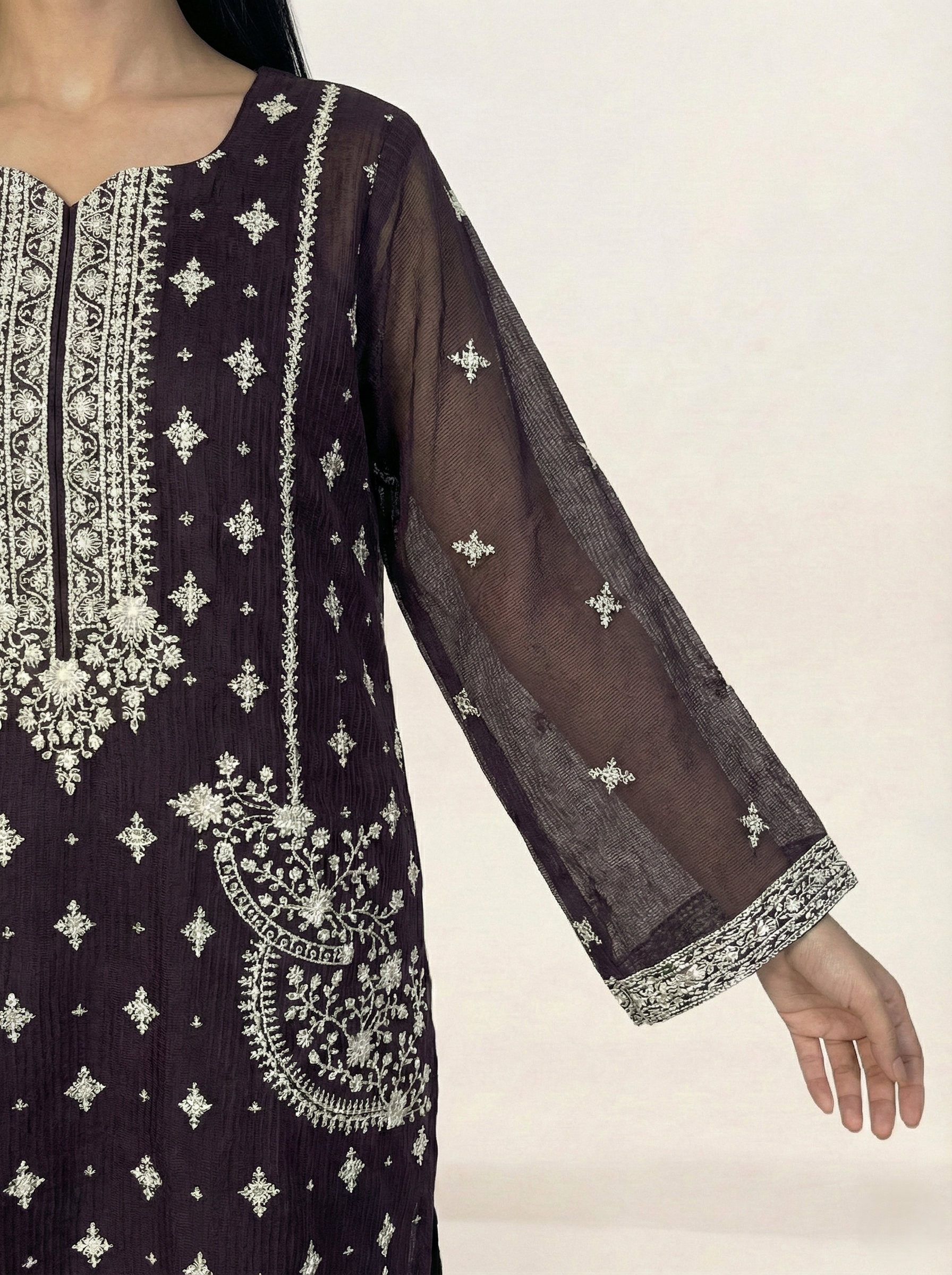 Embroidered Khaadi-Net Kurta Dupatta Purple