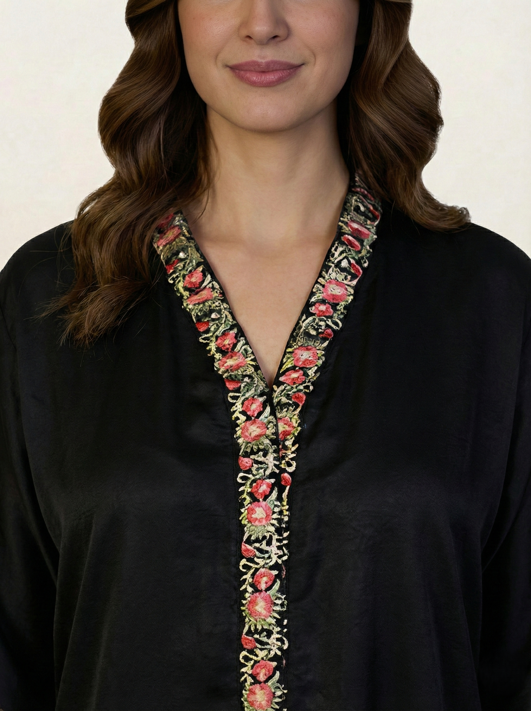 Embroidered Black Silk Suit (2-Piece)