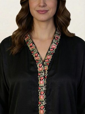 Embroidered Black Silk Suit (2-Piece)