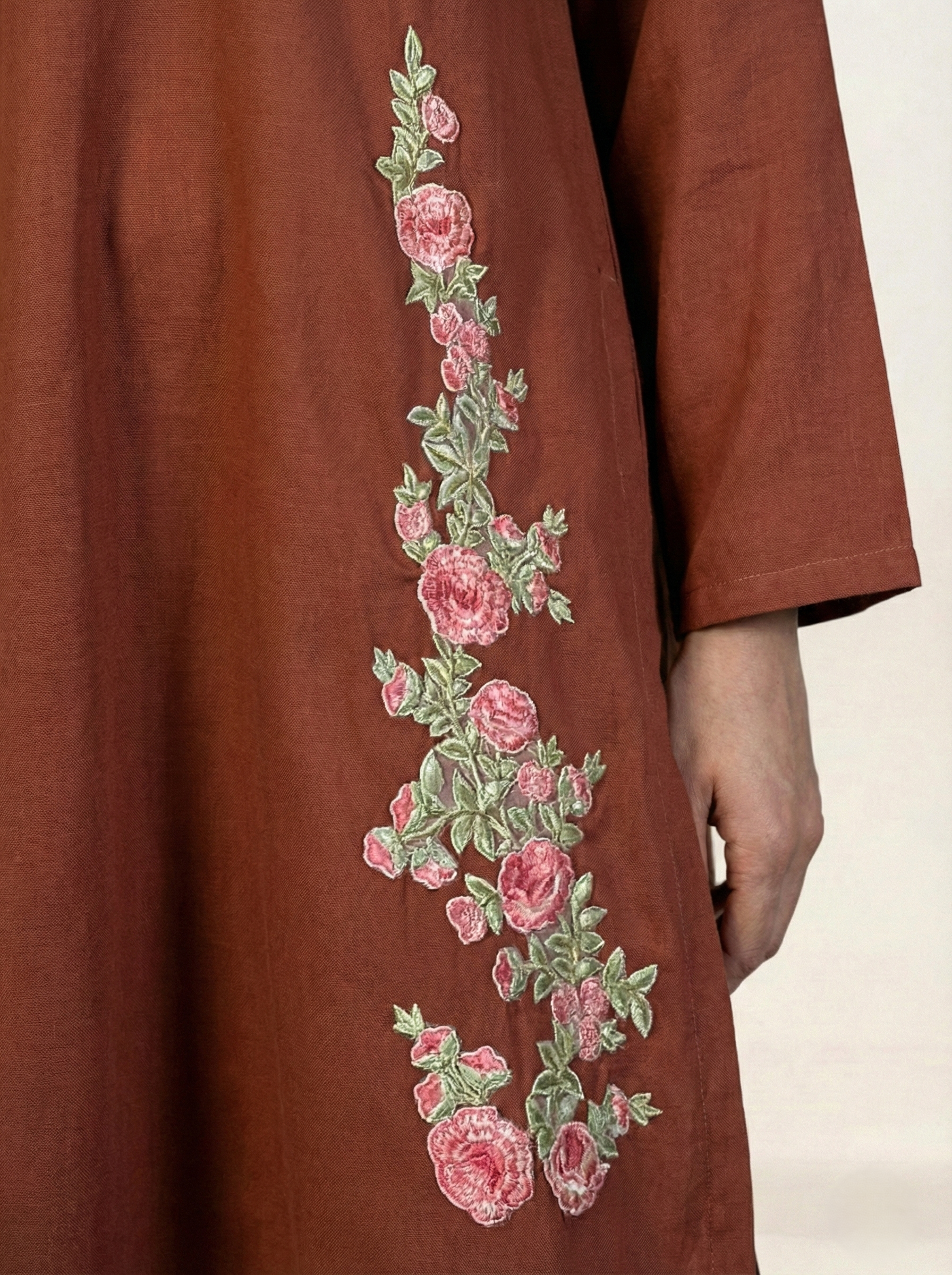 Linen Embroidered 2 Piece Suit Solid Rust
