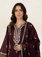 Embroidered Khaadi-Net Kurta and Dupatta Maroon