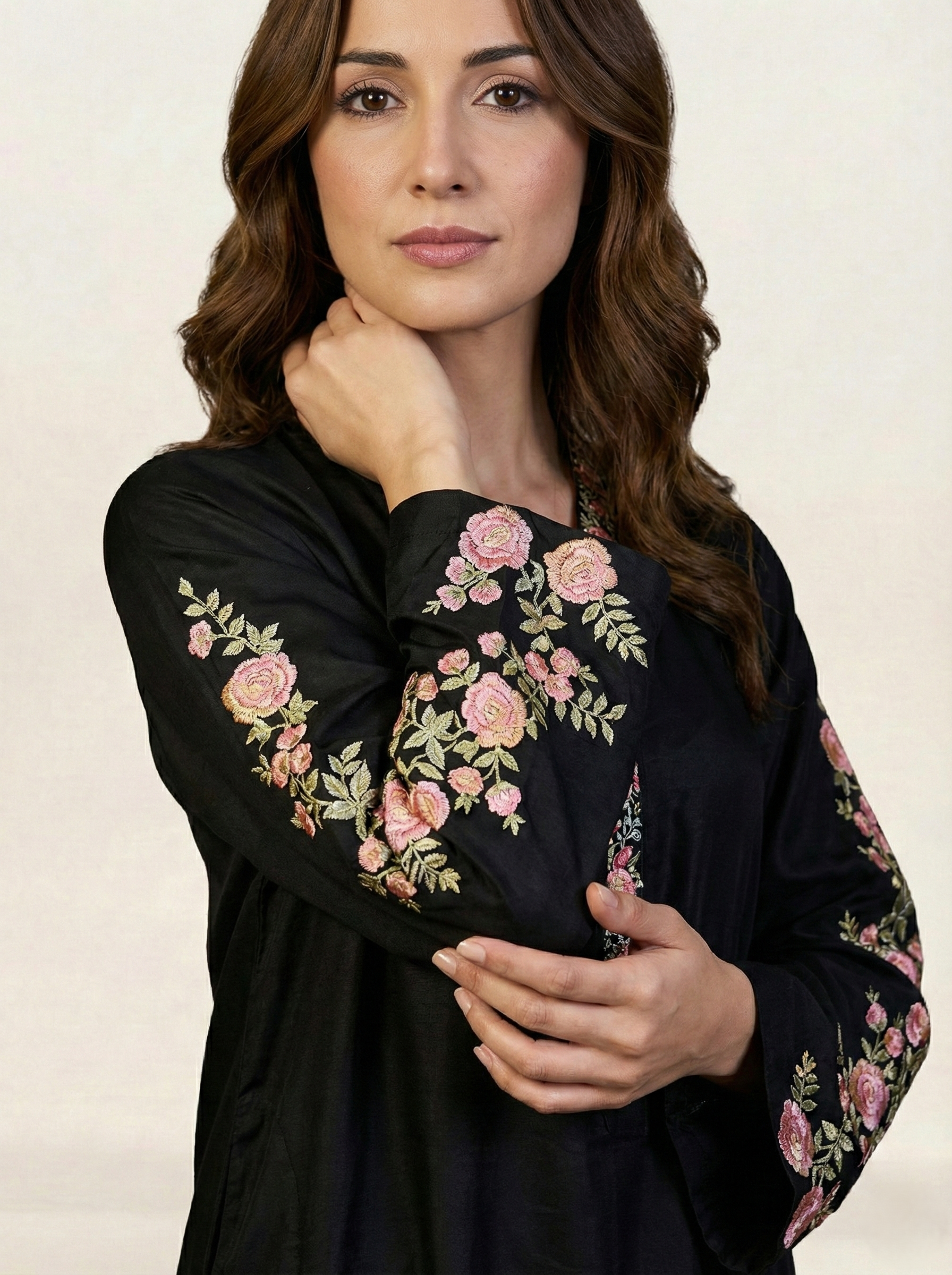 Embroidered Black Silk Suit (2-Piece)