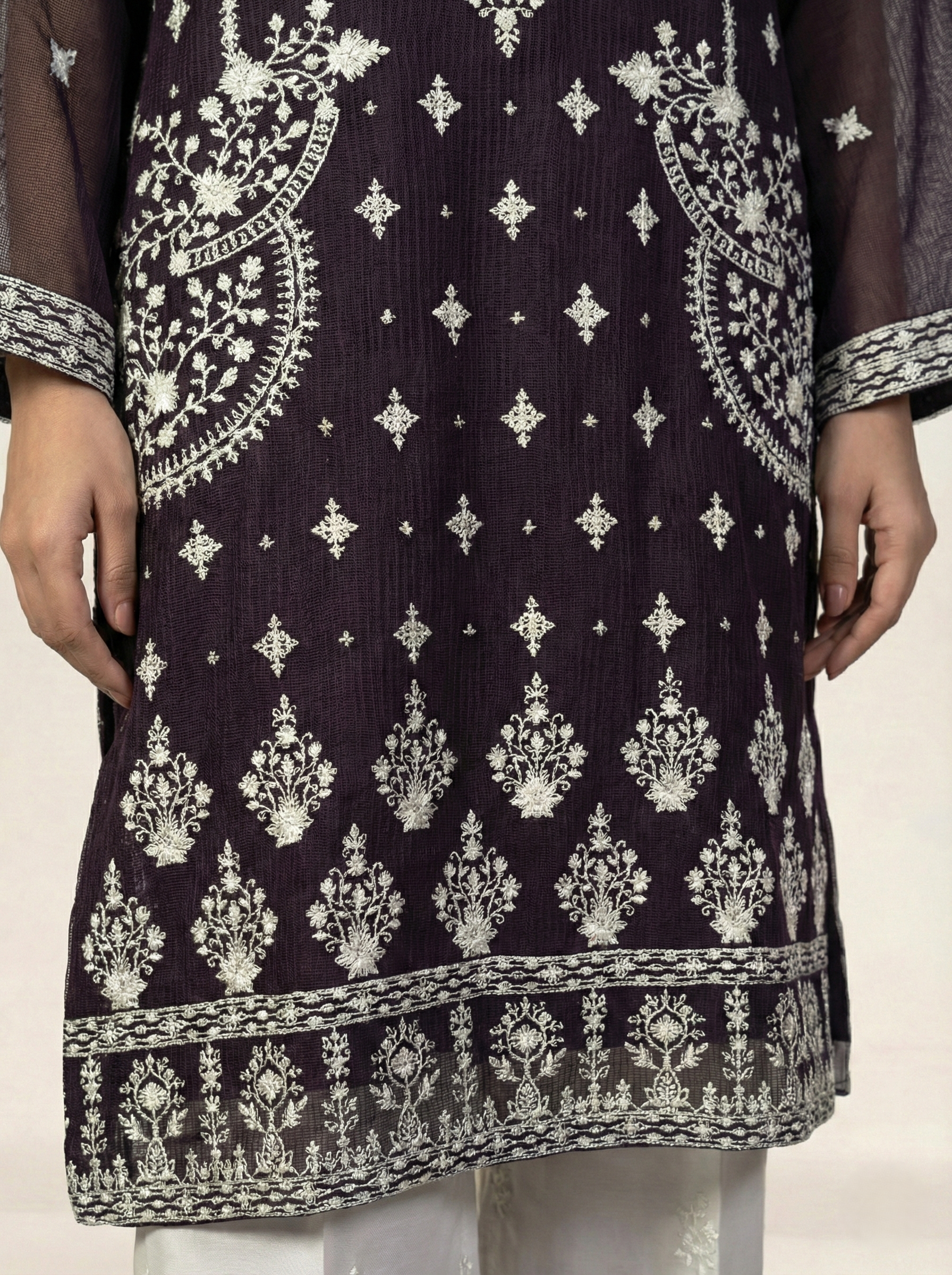 Embroidered Khaadi-Net Kurta Dupatta Purple