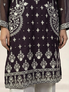 Embroidered Khaadi-Net Kurta Dupatta Purple
