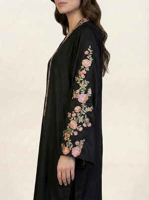 Embroidered Black Silk Suit (2-Piece)