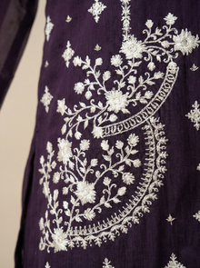 Embroidered Khaadi-Net Kurta Dupatta Purple