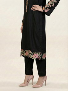 Embroidered Black Silk Suit (2-Piece)