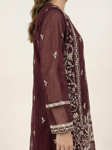Embroidered Khaadi-Net Kurta and Dupatta Maroon