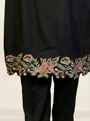 Embroidered Black Silk Suit (2-Piece)