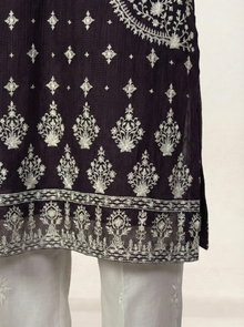 Embroidered Khaadi-Net Kurta Dupatta Purple