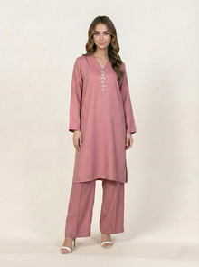 Solid Self Silk 2 Piece Suit Tea Pink