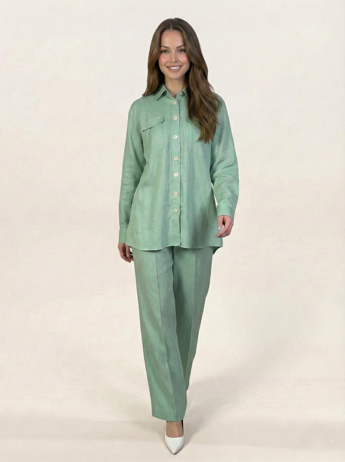 Irish Linen Co-ord Set Mint Green