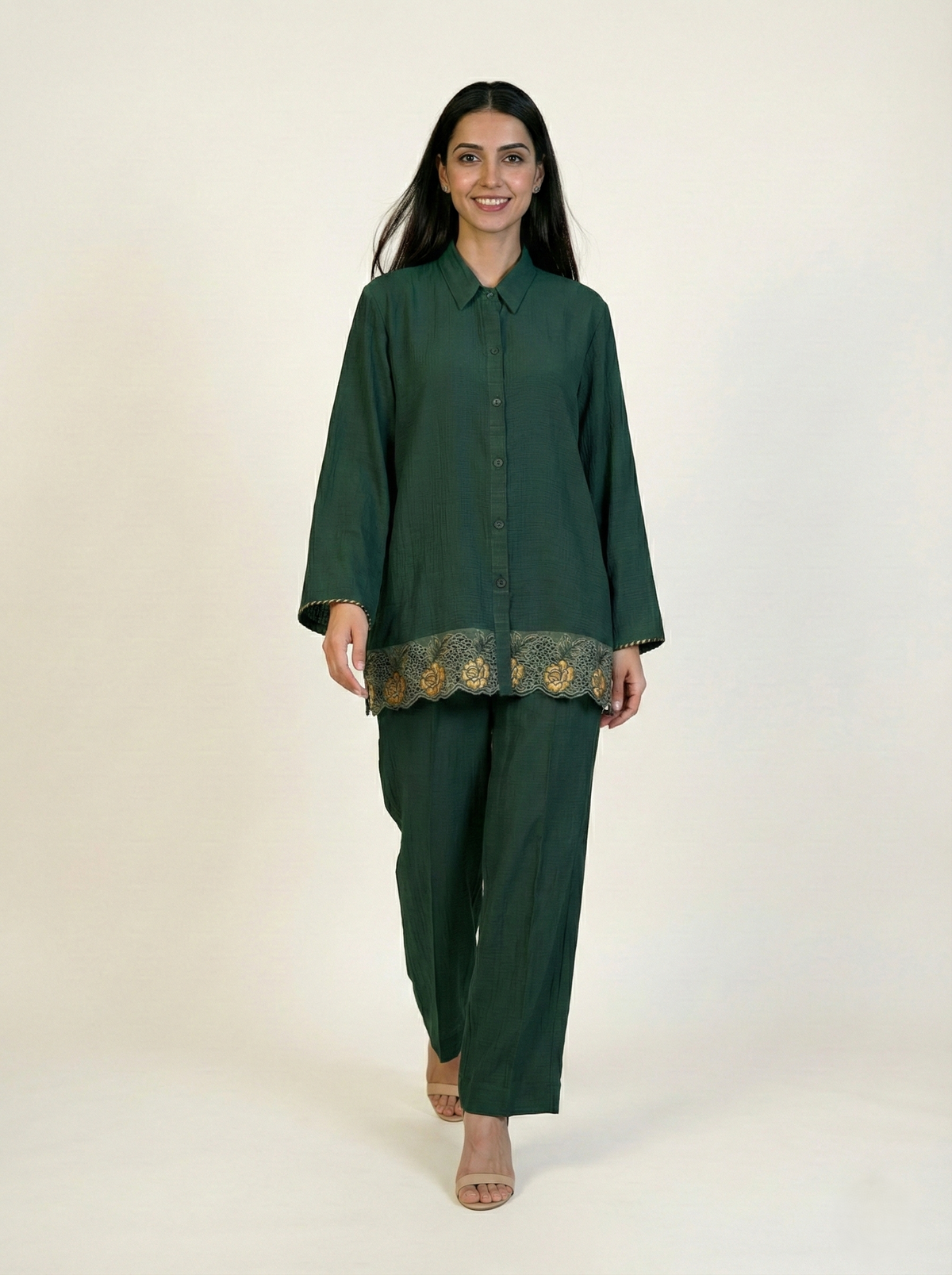 CEY Embroidered Co-ord Set Bottle Green