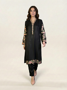 Embroidered Black Silk Suit (2-Piece)