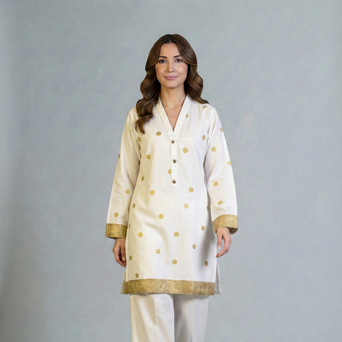 Khaddar White and Gold 2 Piece Suit