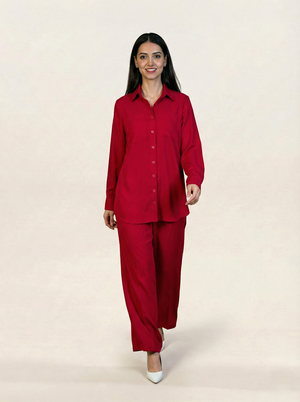 Linen Co-ord Set Red