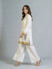 Khaddar White and Gold 2 Piece Suit