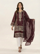 Embroidered Khaadi-Net Kurta and Dupatta Maroon