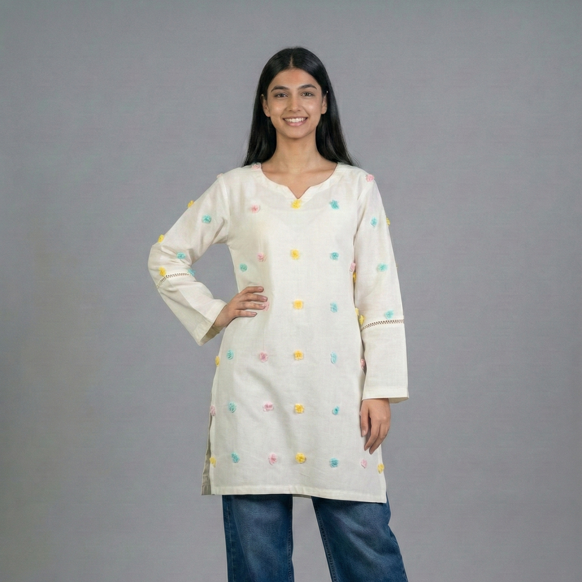 Embellished off-White Khaddar Shirt