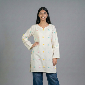 Embellished off-White Khaddar Shirt