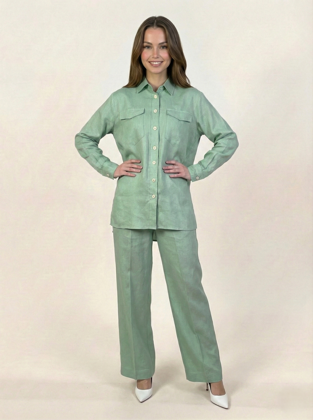 Irish Linen Co-ord Set Mint Green