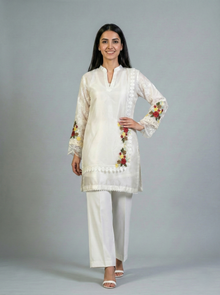 Embroidered Off-White Sheesha Silk Shirt