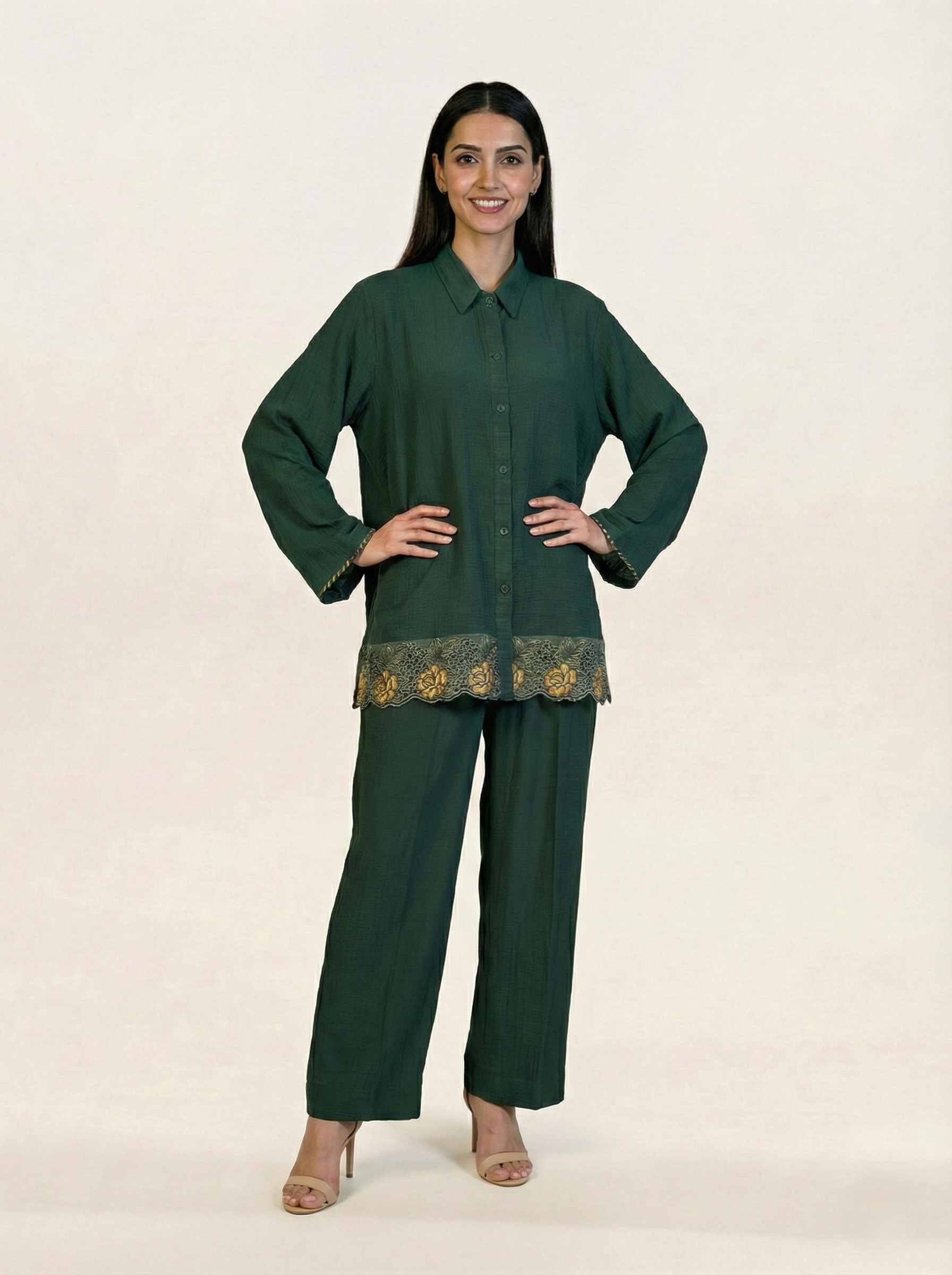 CEY Embroidered Co-ord Set Bottle Green