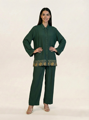 CEY Embroidered Co-ord Set Bottle Green