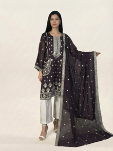 Embroidered Khaadi-Net Kurta Dupatta Purple