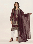 Embroidered Khaadi-Net Kurta and Dupatta Maroon