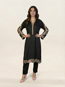 Embroidered Black Silk Suit (2-Piece)