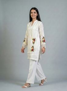Embroidered Off-White Sheesha Silk Shirt