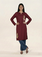 Embroidered Linen Red Kurti