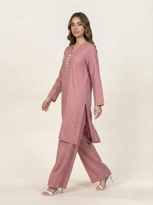 Solid Self Silk 2 Piece Suit Tea Pink