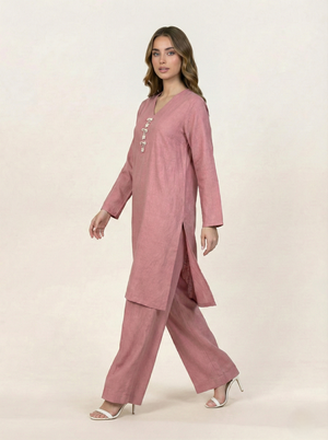 Solid Self Silk 2 Piece Suit Tea Pink