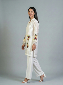 Embroidered Off-White Sheesha Silk Shirt