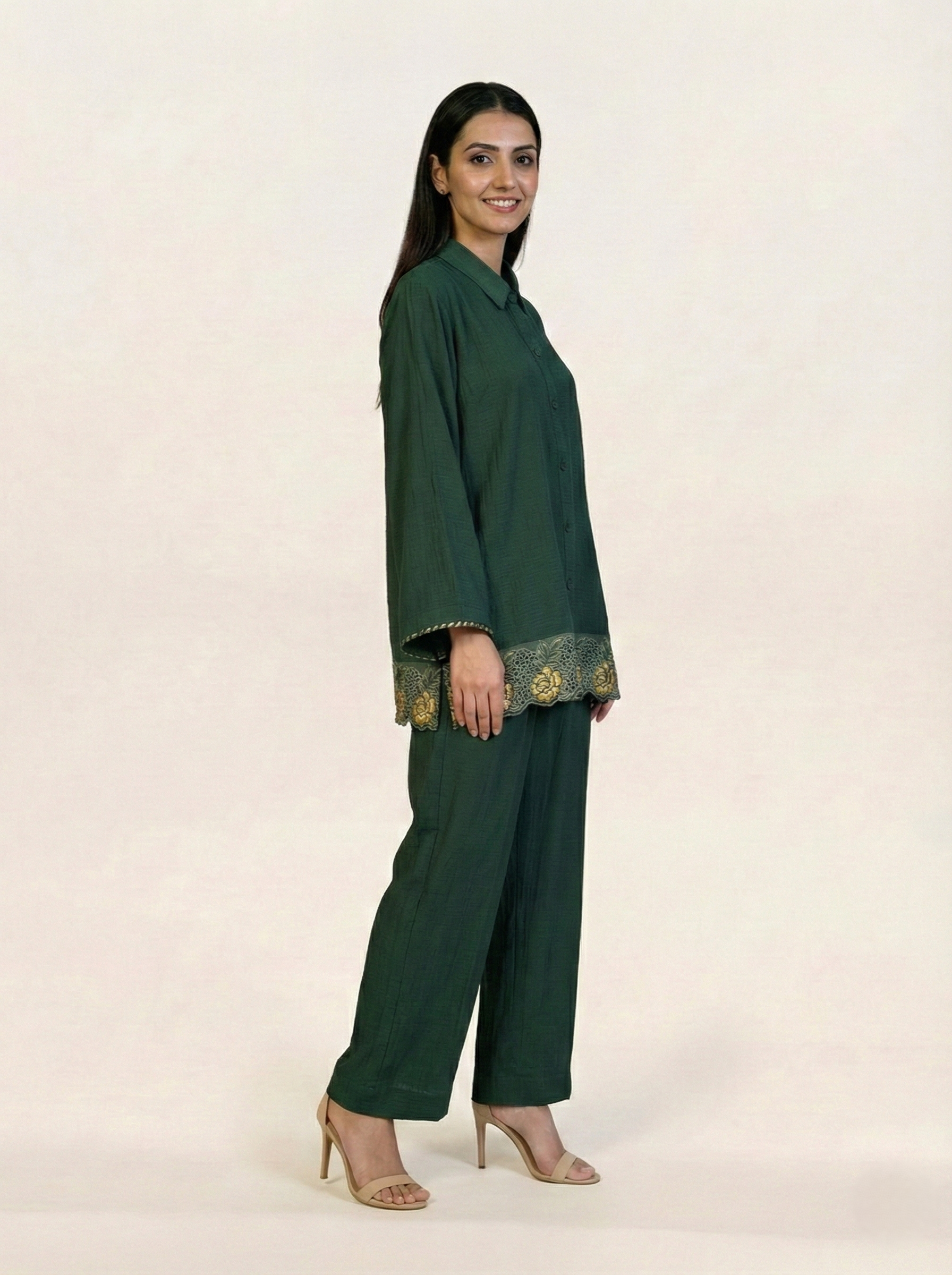 CEY Embroidered Co-ord Set Bottle Green