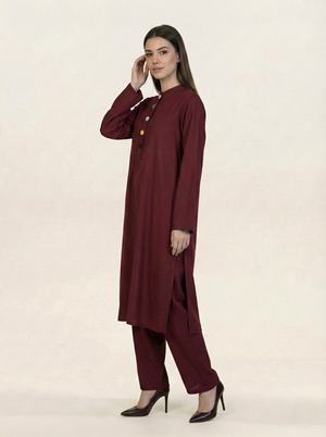 Solid Linen 2 piece Suit Maroon