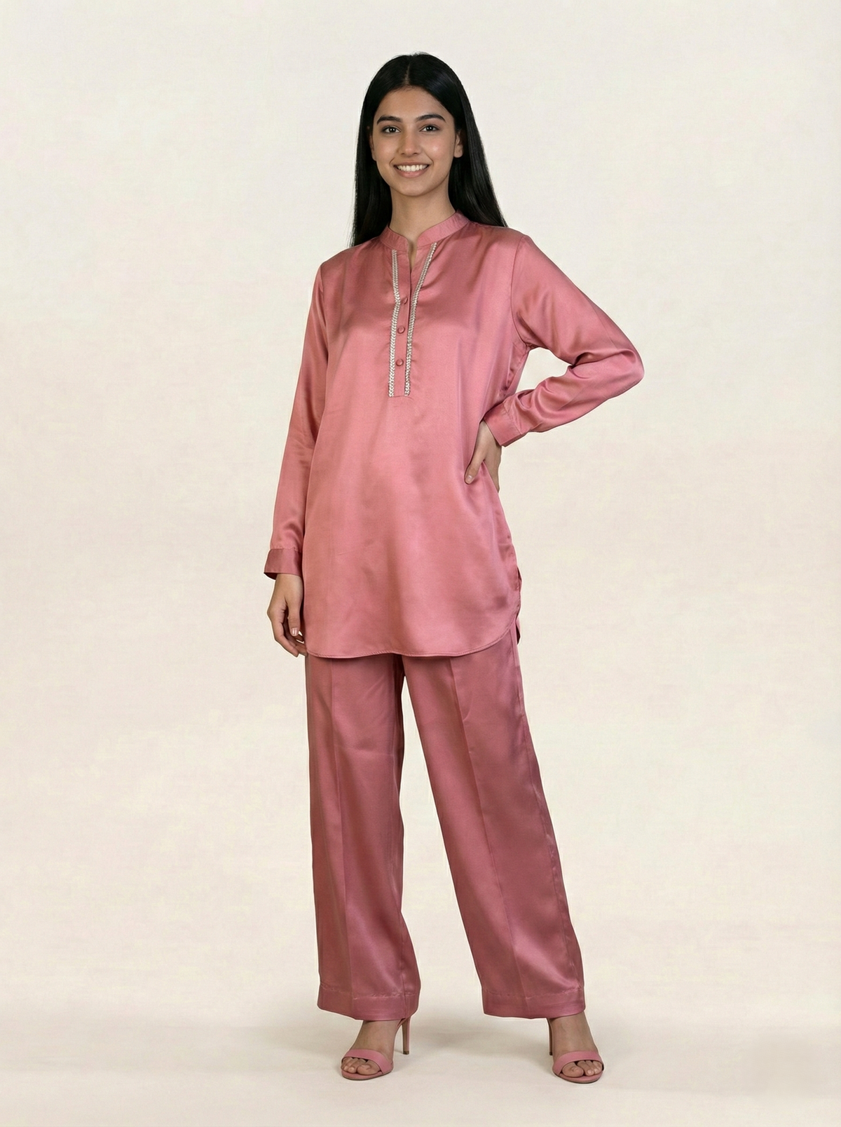 Silk Co-ord Set Pink