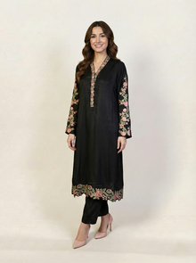 Embroidered Black Silk Suit (2-Piece)
