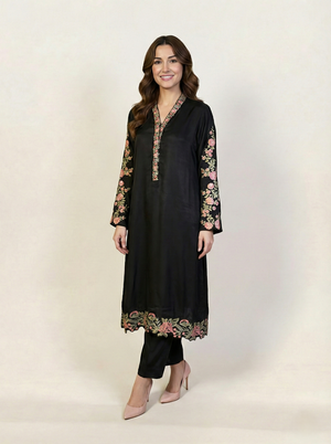 Embroidered Black Silk Suit (2-Piece)