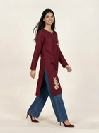 Embroidered Linen Red Kurti