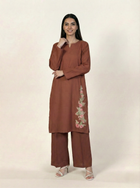 Linen Embroidered 2 Piece Suit Solid Rust