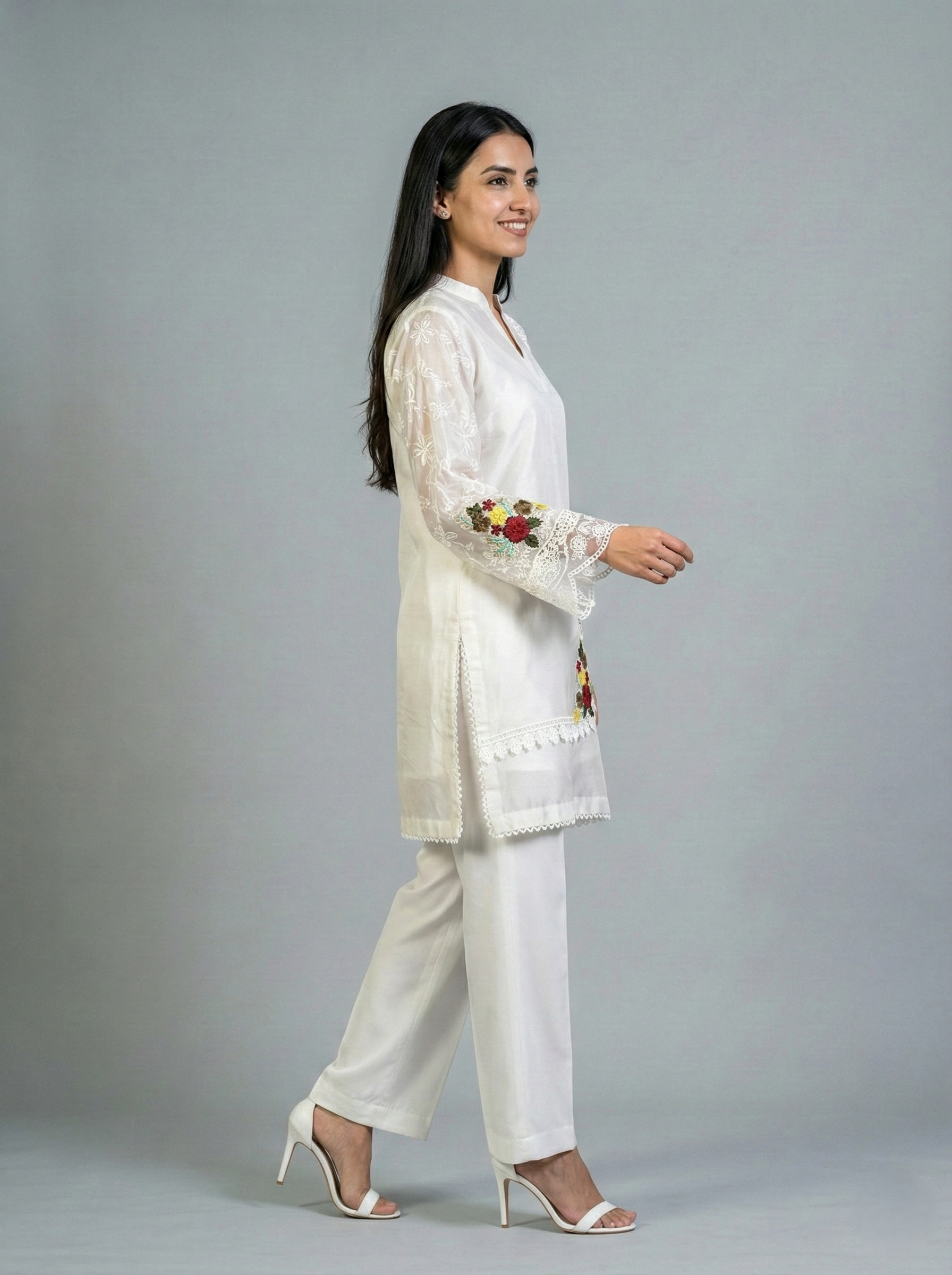 Embroidered Off-White Sheesha Silk Shirt