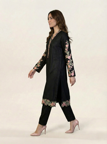 Embroidered Black Silk Suit (2-Piece)